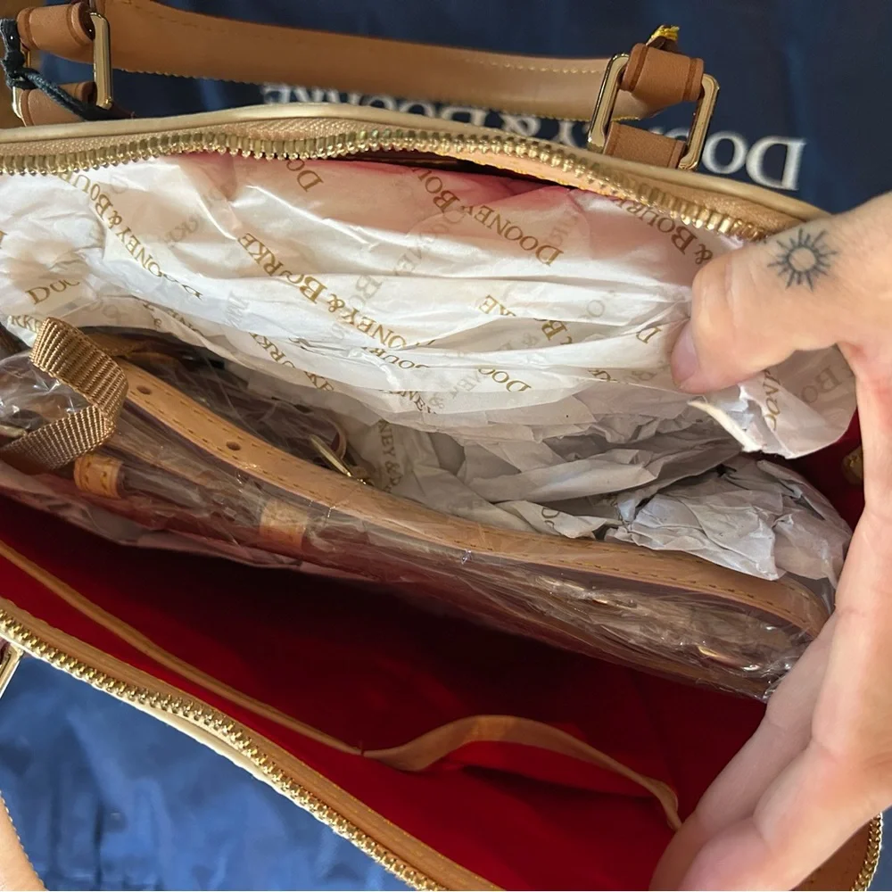 Dooney & Bourke Glossy Cream and Tan Satchel - Picture 3 of 4